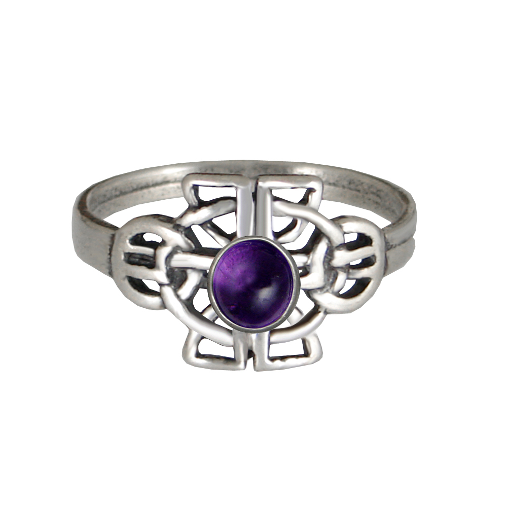 Sterling Silver Celtic Knotwork Ring With Amethyst Size 8